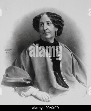 George Sand (1804-1876). L'écrivain français. Gravure de Lafosse, 1866. Banque D'Images