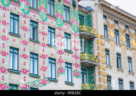 Vienne Art nouveau, vue de l'Majolika-Haus (à gauche) et Otto Wagner Haus - les deux principaux exemples de l'Art Nouveau style art nouveau dans l'architecture. Banque D'Images