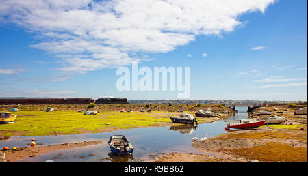 Train à vapeur sur la exe à l'estuaire du port de Cockwood, Devon, Angleterre, Royaume-Uni. Banque D'Images