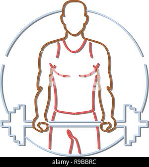 Illustration montrant un style rétro des années 90 en néon light signalisation Éclairage d'un africain-américain à propos de l'athlète de la condition physique pour soulever une vue d'haltères Illustration de Vecteur