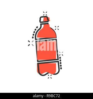 L'icône de la bouteille d'eau dans le style comique. Bouteille de soda en plastique vector cartoon illustration pictogramme. L'eau liquide d'effet splash. Illustration de Vecteur