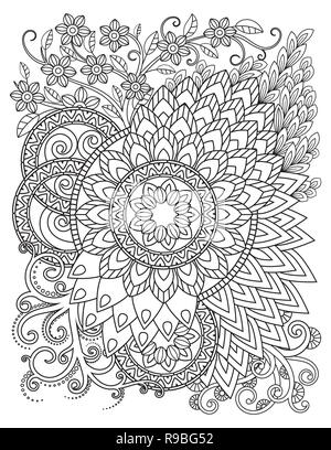 Modèle de Mandala en noir et blanc. Livre de coloriage adultes page avec les mandalas. Motif Oriental, vintage ornements décoratifs. Hand drawn vector illustration. L'élément de conception Illustration de Vecteur