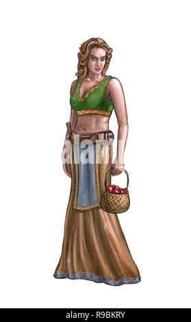 Concept Art Fantasy Illustration de belle jeune femme blonde ou Village villageois ou Paysanne Banque D'Images