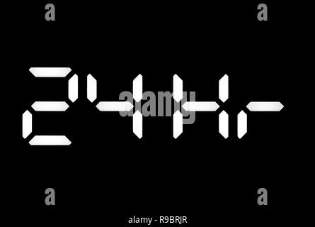 Véritable horloge numérique led blanche sur fond noir montrant 24hr Banque D'Images