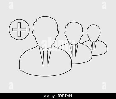 Augmenter ou ajouter l'icône de la ligne d'utilisateurs sur fond gris Illustration de Vecteur