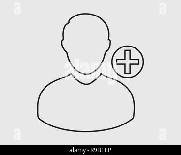 Augmenter ou ajouter l'icône de la ligne d'utilisateurs sur fond gris Illustration de Vecteur