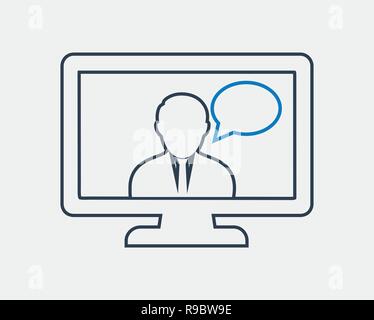L'icône de la ligne de Chat en ligne . Homme et symbole de la bulle sur l'écran d'ordinateur. Illustration de Vecteur