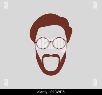 Visage masculin symbole avec barbe et lunettes Illustration de Vecteur