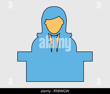 Icône de réception aux couleurs vives. Symbole féminin derrière le bureau. Illustration de Vecteur