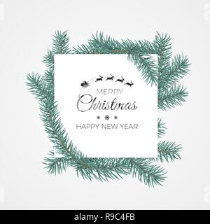 Joyeux Noël et Bonne Année d'ouverture. White label pour le texte en branches de sapin. Vector illustration isolé sur fond blanc Illustration de Vecteur