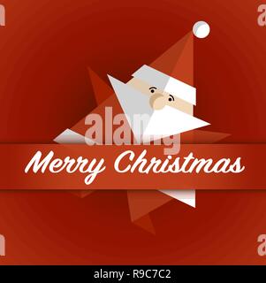 Carte de Noël avec le Père Noël. Carte de souhaits pour les vacances de Noël. Fond rouge Illustration de Vecteur