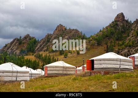 Vues des camps de yourte en Mongolie Banque D'Images