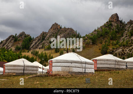 Vues des camps de yourte en Mongolie Banque D'Images