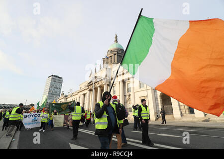 Des militants du Gilet jaune à l'extérieur de la maison d'Irlande à Dublin, lors d'une manifestation pour protester contre le gouvernement irlandais est d'enregistrer sur une gamme de questions sociales, y compris la crise du logement et les récentes expulsions. Banque D'Images