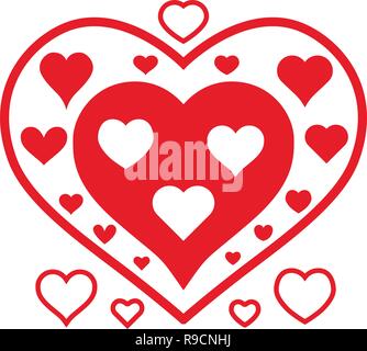 Différents types de tailles et formes du symbole coeur classique en rouge, blanc, rouge, set,signer,amour,valentine, émotion Illustration de Vecteur