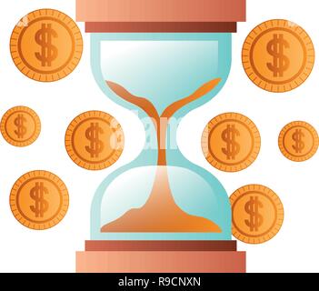 Avec des pièces de hourglass icône isolé Illustration de Vecteur