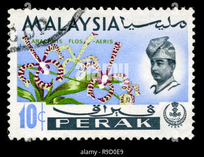 Timbre-poste de la Malaisie dans le Perak série émise en 1965 Banque D'Images