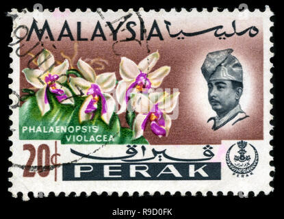 Timbre-poste de la Malaisie dans le Perak série émise en 1965 Banque D'Images