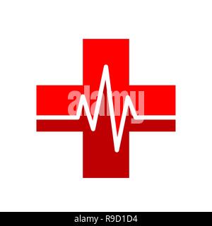 Medical croix avec l'icône de signal de télévision dans le style. Vector illustration. Symbole médical isolé rouge Illustration de Vecteur