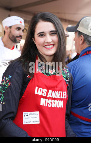 LA MISSION DE L'action de grâce pour les sans-abri annuelle tenue à Los Angeles Mission à Los Angeles, Californie le 21 novembre 2018 mettant en vedette : Lauren Franco Où : Los Angeles, California, United States Quand : 21 Nov 2018 Credit : Sheri/WENN.com Determan Banque D'Images