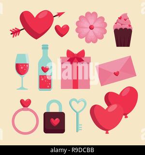 Set happy valentine day celebration avec décor Illustration de Vecteur