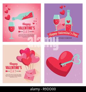 Définir la Saint-Valentin avec filtre d'amour et de coeurs ballons Illustration de Vecteur