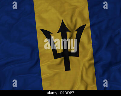 Gros plan du drapeau Barbade ébouriffé, Tissu drapeau ébouriffé Arrière-plan. Banque D'Images