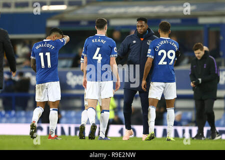 Liverpool, Royaume-Uni. Dec 23, 2018. Les joueurs quittent le terrain d'Everton à abattu à la fin de la partie. Premier League, Everton v Tottenham Hotspur à Goodison Park à Liverpool le dimanche 23 décembre 2018. Photos par Chris Stading/Andrew Orchard la photographie de sport/Alamy Live News cette image ne peut être utilisé qu'à des fins rédactionnelles. Usage éditorial uniquement, licence requise pour un usage commercial. Aucune utilisation de pari, de jeux ou d'un seul club/ligue/dvd publications. Crédit : Andrew Orchard la photographie de sport/Alamy Live News Banque D'Images