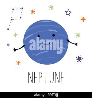 La planète Neptune. Planète avec les mains et les yeux. Vector illustration pour les enfants on white background isolés. Cute imprimer produits pour bébés. Illustration de Vecteur