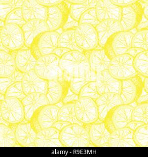 Citrons hand drawn seamless pattern. Agrumes jaune couleur contours du dessin. Tranches de citron frais et des coupes de croquis. La texture du contour d'agrumes. Papier d'emballage, esquissé textile fond vecteur Illustration de Vecteur