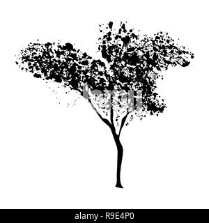 Green Tree silhouette, handdrawn aquarelle éclaboussures, isolé sur fond blanc. Vector illustration artistique Illustration de Vecteur