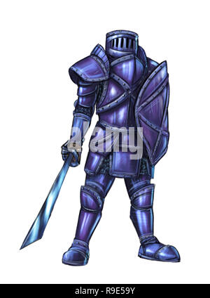 Concept Art de l'Illustration Fantasy Warrior chevalier en armure complète Banque D'Images