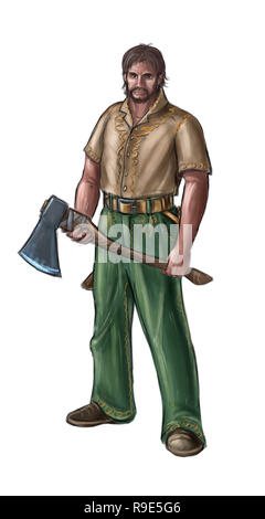 Concept Art Fantasy Illustration de bûcheron ou villageois, compatriote ou Village Homme avec Ax Banque D'Images