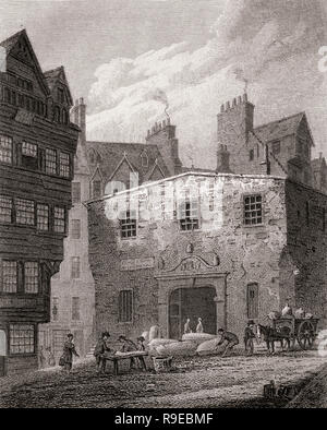 Ancienne balance ou beurre Tron, West Bow, Édimbourg, Écosse, 19e siècle, les vues à Edimbourg par J. & S. H. Storer Banque D'Images