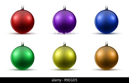 Jeu de boules de Noël de couleur isolées. Vector illustration. Boules Noël réaliste brillant Illustration de Vecteur