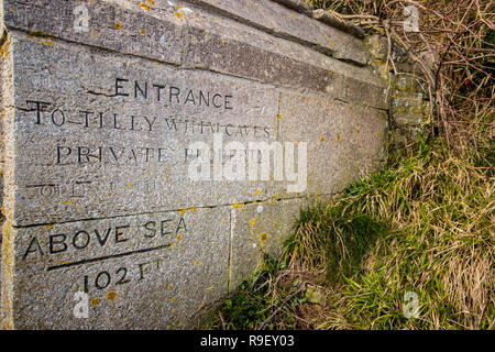 Tilly Caprice des grottes, Parc Durlston Country, Swanage, Dorset, UK Banque D'Images