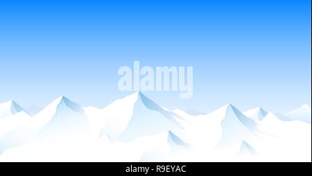 Snowy Mountain peaks contre le ciel bleu. Paysage de neige en montagne. Illustration de Vecteur