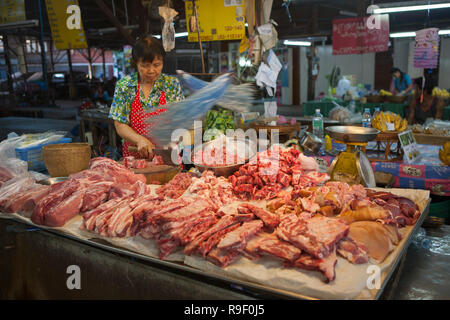 Blocage de la viande, Mun Mueang Road, Chiang Mai, Thaïlande Banque D'Images