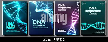 Affiches sur l'ADN vecteur. Biochimie Flyer. Symbole de l'évolution. Le chromosome sain. Cellule numérique. Bannière médical. L'élément microscopique. Illustration Illustration de Vecteur