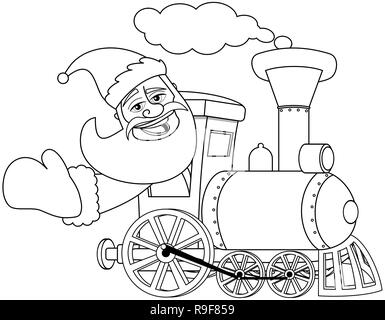 La conduite du père Noël dessin animé pour locomotive à vapeur isolées à colorier Banque D'Images