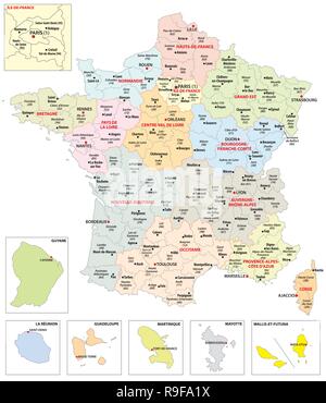 La carte administrative de 13 régions de France et d'outre-mer Illustration de Vecteur