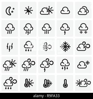 Météo icons set sur carrés de fond pour la conception graphique et web, simple signe vecteur moderne. Concept de l'Internet. Symbole à la mode pour le site web de Illustration de Vecteur