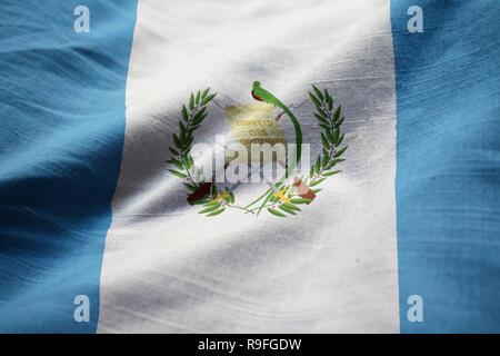 Gros plan du Guatemala, Guatemala ébouriffé Drapeau Flag Blowing in Wind Banque D'Images