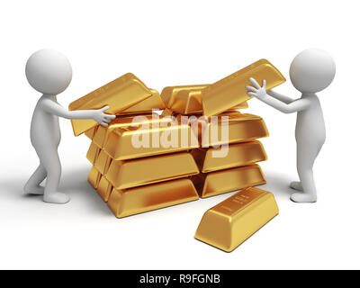 Or,argent,deux personnes sont transportant des briques d'or Banque D'Images