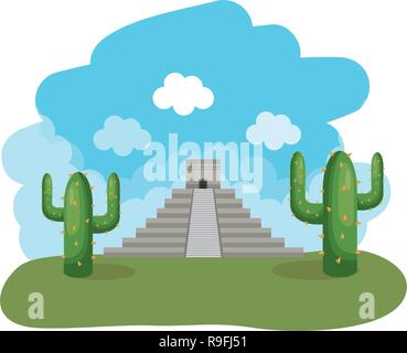 Pyramide maya landscape scene Illustration de Vecteur