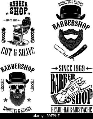 Ensemble de salon de coiffure vintage shop emblèmes, insignes et des éléments de conception de logo., étiquette, signe. Vector illustration Illustration de Vecteur