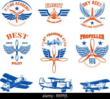 Ensemble d'avion vintage voir emblèmes. Éléments de conception pour le logo, étiquette, signer, menu. Vector illustration Illustration de Vecteur