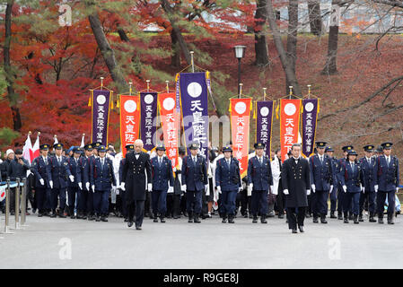 Tokyo, Japon. Dec 23, 2018. Wellwishers visiter le Palais impérial que l'empereur Akihito du Japon et les membres des familles royales apparaissent sur le balcon du Palais Impérial à Tokyo le Dimanche, Décembre 23, 2018. L'empereur Akihito a célébré son 85e anniversaire et il a l'intention d'adbicate le 30 avril de l'année prochaine. Credit : Yoshio Tsunoda/AFLO/Alamy Live News Banque D'Images