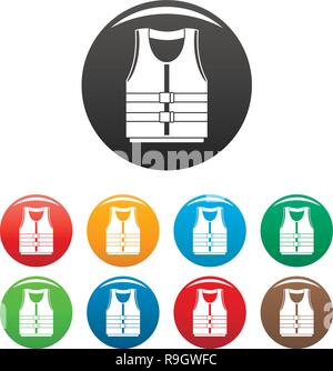 River canoe vest icons set 9 vecteur de couleur isolé sur blanc pour toute conception Illustration de Vecteur