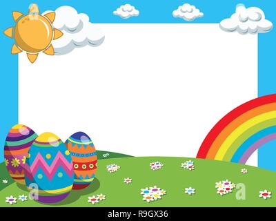 La structure horizontale de Pâques avec les œufs décorés et raibow dans le pré Illustration de Vecteur